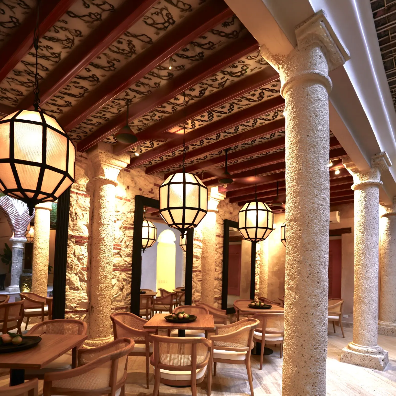 Dining area with lanterns